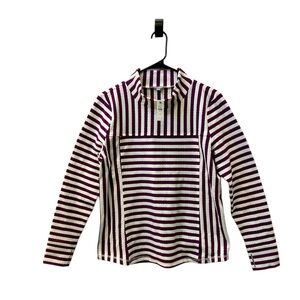 TALBOTS T by Talbots Mockneck Textured Stripe Pullover Size Large Petite NWT